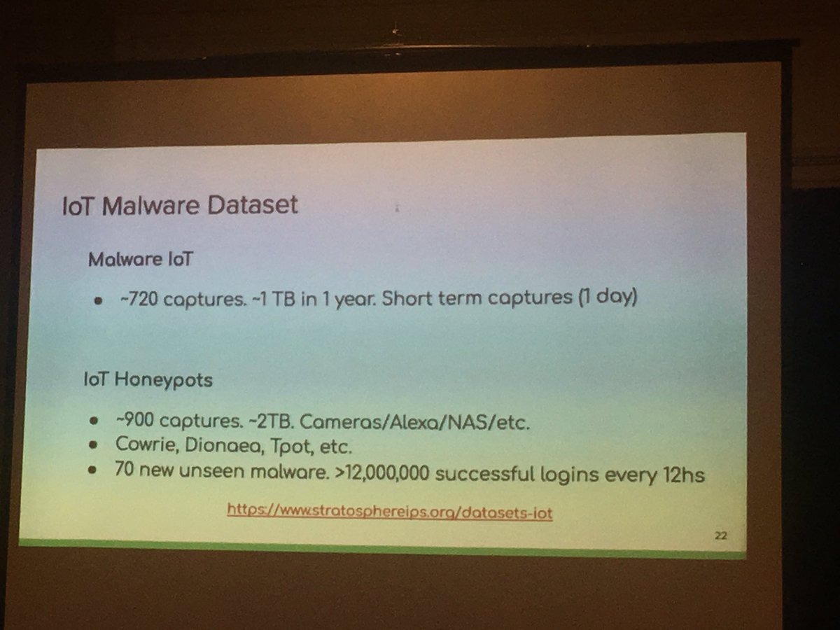 StratosphereIPS's tweet photo. “We have more than 1TB of malware datasets published for free, go get them.” - @eldracote @wallofsheep #DEFCON27
https://t.co/gdtp6Za6I6 https://t.co/QdU8pZqauT