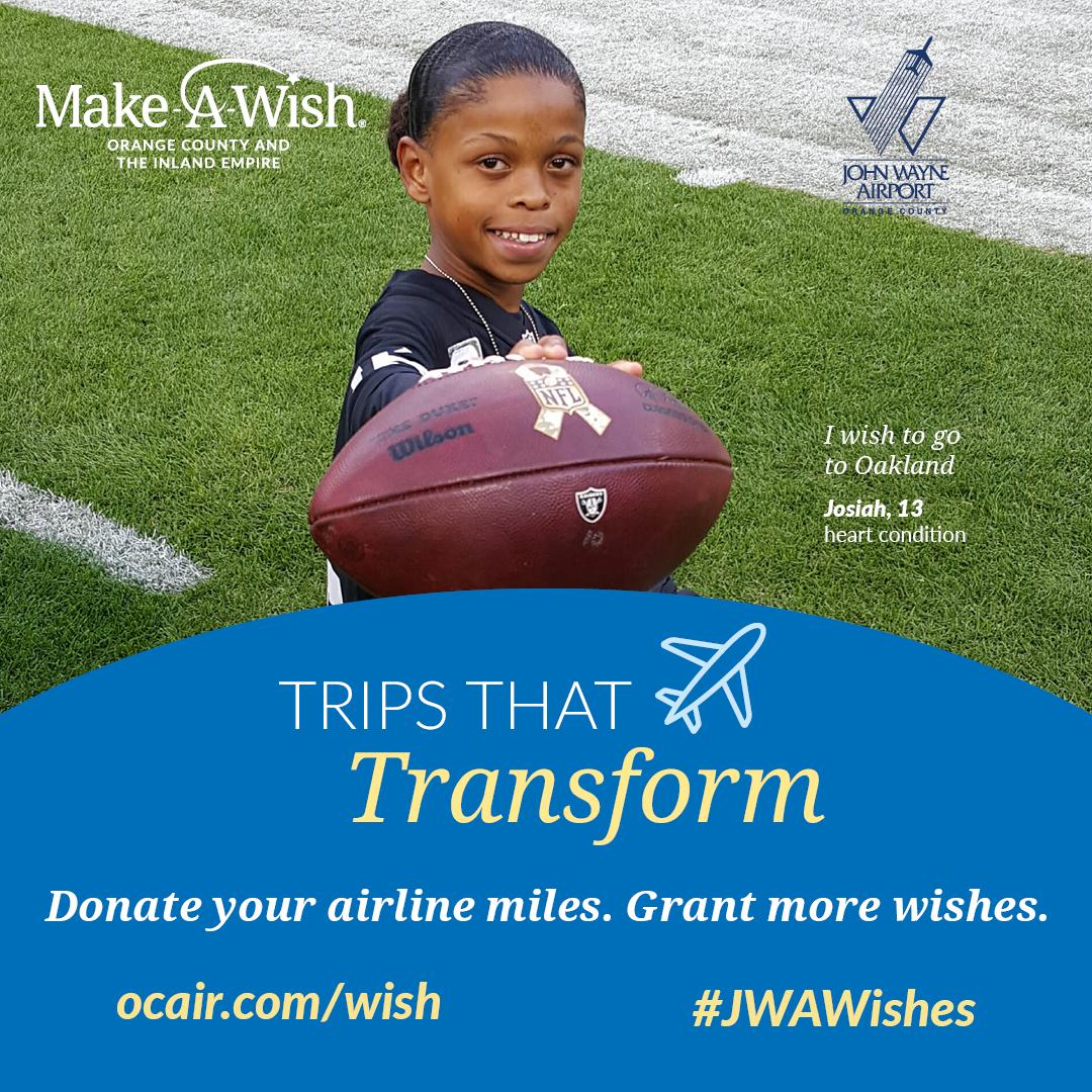 MakeAWishOCIE's tweet photo. Help to inspire by donating miles that never expire! When travelers donate their unused airline miles, they never expire and help send wish children and their families to dream destinations allowing us to grant more wishes! Donate now at: https://t.co/K5ZvGYeCJb #JWAWishes https://t.co/83aAFOZxyW