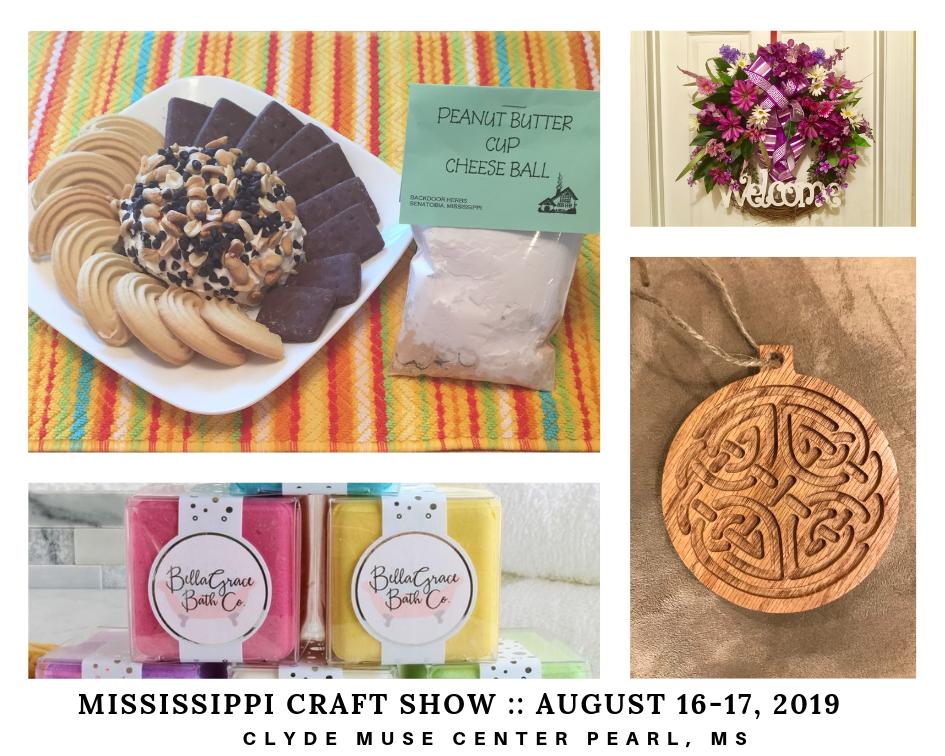 The 8th annual Mississippi Craft Show will be held on FRIDAY 16th and SATURDAY 17th of August. At the Clyde Muse Center, Pearl.
--- More information, plus map and detailed directions here: mscraftshow.com/getting-there/