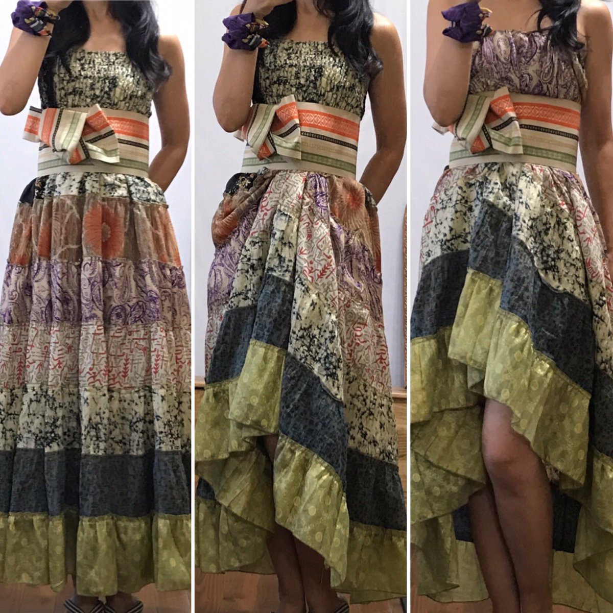 Yuki カナダで着物 En Twitter 着物を気軽に活用する方法 今日は 伊達締め X 洋服 このマキシロングワンピースの柄とずっと使ってない汚れた古い 幅がやや広い伊達締めが合うんじゃない っと合わせてみました このワンピース 長くてよく裾を踏むけど 伊達