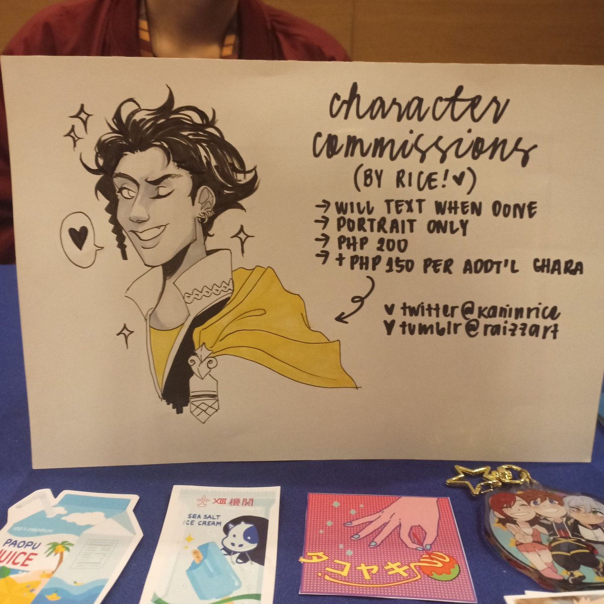 hello from indieket ✌️ me and @tinycarabao have matching commission info LMAO (but we're at different tables) 