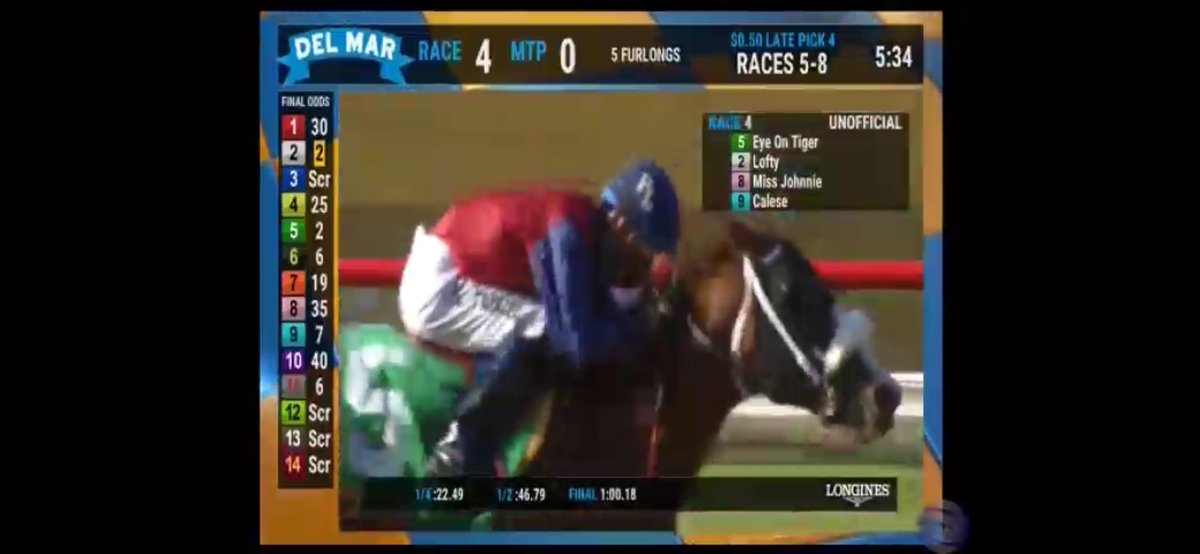 Sueshorse's tweet photo. Eye On Tiger , bred, foaled and raised and sold with Woodbridge Farm wins at first asking today at Del Mar! Look for her full sister at #Fasig Tipton Sept Pomona!!! https://t.co/drGzOAGu45