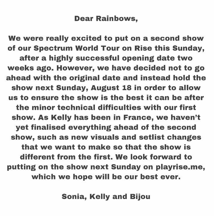 HabSpectrum's tweet photo. We can’t wait to perform the second show of #SpectrumWorld 🌐 for our Rainbows on the revised date of Sunday, August 18 on @playrisenew 💛💚❤️ https://t.co/xvNsmY0O5K