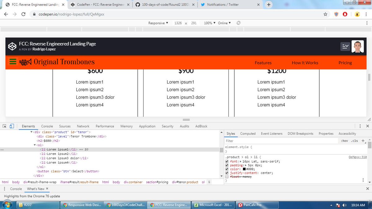 BonzerrLopez's tweet photo. #100Daysofcode #R2D7: 8/10/2019
Cant figure out why a scroll bar is appearing in the footer when I resize it the page. Solved the issue on centering the text in the product section by applying:none property. I also made a an excel spreadsheet today.
https://t.co/J167jOibfV https://t.co/9ElBF0mDDc