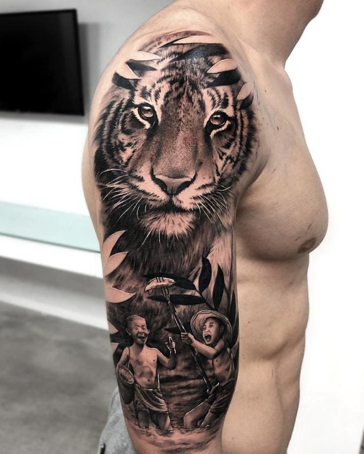 SAVI Full Arm Tattoo Full Sleeve Arm Tattoo For Men Tiger Stalking  Prey in Jungle Tattoo For Girls Women Temporary Tattoo Sticker Size  48x17CM