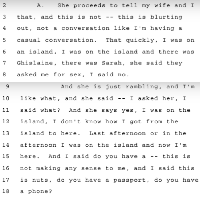 Rinaldo Rizzo talks about an encounter in Epstein's home where him, Ghislaine, Eva Anderson, and a 15 year old girl are present. He spotted various nude photos of girls hanging on the walls.