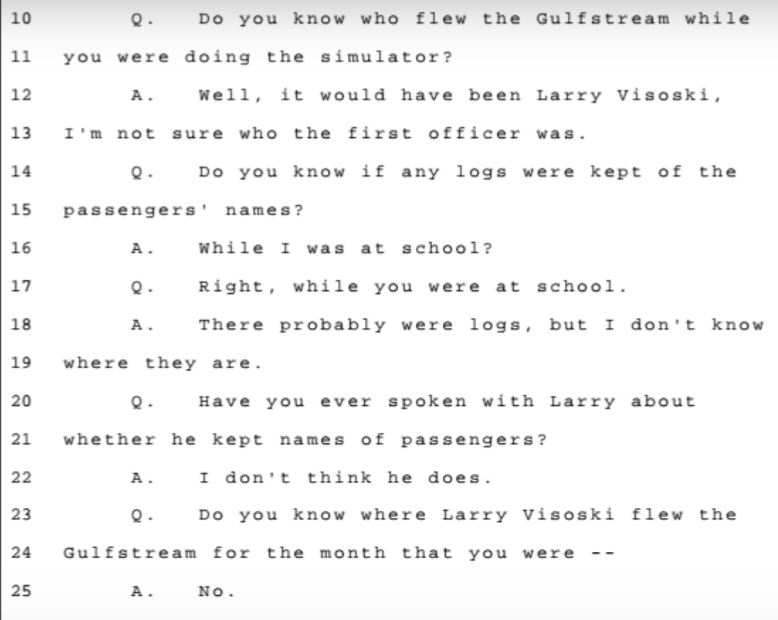 David Rodgers, Epstein pilot's depoMostly discusses why he uses abbreviations, some with last names etc on the flight logs. Goes through the various trips. Very helpful section for those trying to decipher the Epstein flight logs.