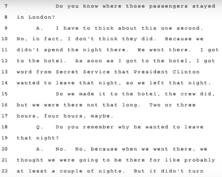 Discusses a trip on Epstein's plane with Clinton and his secret service. He snapped a picture with him and the whole crew.