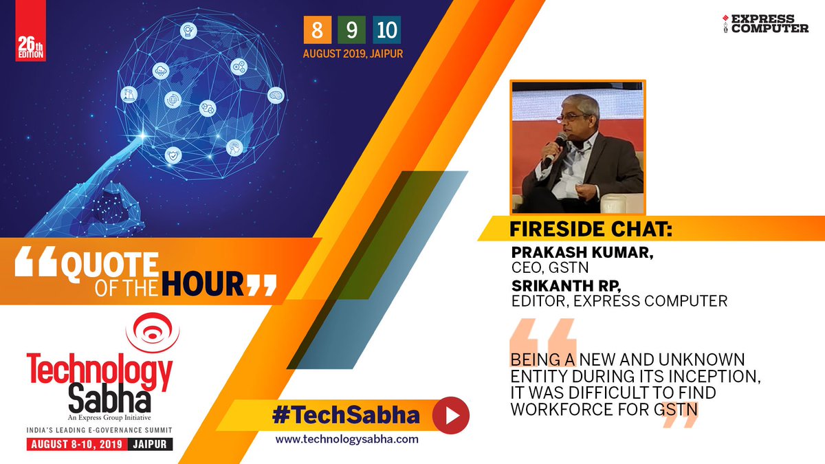 Express Computer (@expcomputer) on Twitter photo #TechSabha | Day 3 Quote of the Hour: 'Being a new and unknown entity during its inception, it was difficult to find workforce for GSTN' ~ Prakash Kumar, CEO, <a href="/GSTN_IT/">GSTN</a> | <a href="/NICMeity/">NIC</a> <a href="/GoI_MeitY/">Ministry of Electronics & IT</a> <a href="/srikrp/">Srikanth RP</a> <a href="/NivedanPrakash/">Nivedan Prakash</a> <a href="/Ravignair/">Ravindranath Nair</a> <a href="/VishwasDass/">Vishwas Dass</a> #TechSabha | Day 3 Quote of the Hour: 'Being a new and unknown entity during its inception, it was difficult to find workforce for GSTN' ~ Prakash Kumar, CEO, <a href="/GSTN_IT/">GSTN</a> | <a href="/NICMeity/">NIC</a> <a href="/GoI_MeitY/">Ministry of Electronics & IT</a> <a href="/srikrp/">Srikanth RP</a> <a href="/NivedanPrakash/">Nivedan Prakash</a> <a href="/Ravignair/">Ravindranath Nair</a> <a href="/VishwasDass/">Vishwas Dass</a>