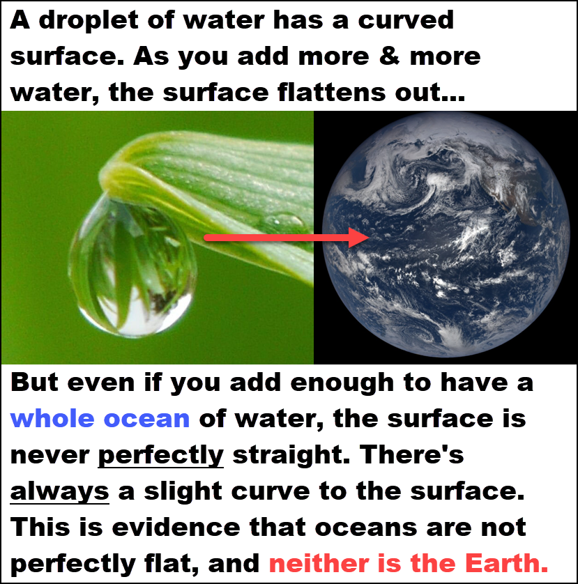 AnnoyingRandom2's tweet image. Water always curves. The surface of water is NEVER perfectly straight. Even with something as large as the Pacific Ocean, there is always still a very slight curve, which adds up over many miles.

This is evidence that #FlatEarth is not true, since oceans are NOT perfectly flat.