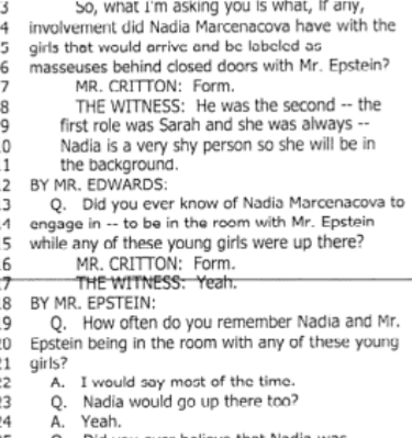 Alfredo Rodriguez, Epstein's former butler says that Nadia Marcinko was Epstein's "number one girlfriend" and would bring back different girls with her all the time. They also asked him about the removal of the computers from the house.