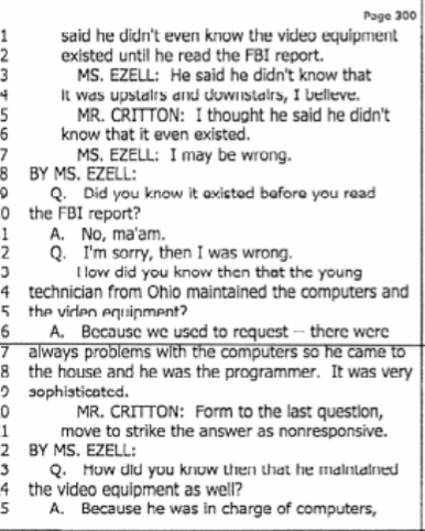 A jane doe discusses the video setup. A young technician from Wexler's town, New Albany, Ohio maintained the computers for Epstein. *Cough Timothy Newcome... https://www.manta.com/c/mmjxn3z/newcome-electronic-systems