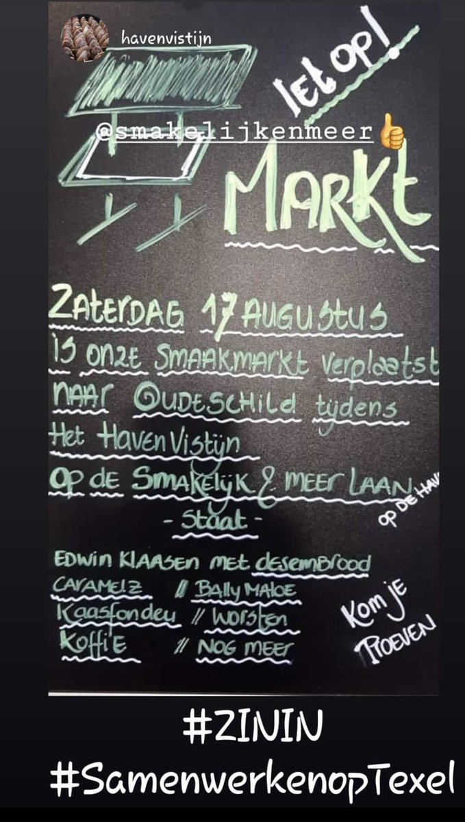 Een #gelukkigezaterdag volgende week zaterdag zijn we compleet! #feestje #smaakmartkt <a href="/smakelijkenmeer/">Smakelijk&Meer</a> #texel <a href="/houseoftaste/">Jan Tjip Douwstra</a> <a href="/dutchbeans/">DutchBeans | The Roast to Happiness</a>