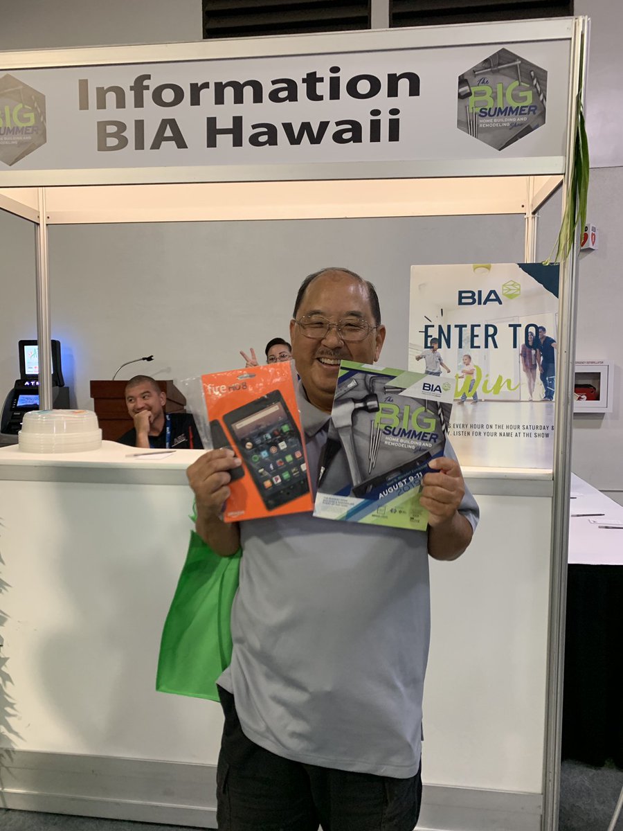 BIAHawaii's tweet photo. Congrats to Tad for wining a Amazon tablet at The Big Summer Home Building &amp; Remodeling Show!! We hope to see every one this weekend #bigshow #biahawaii #hawaii https://t.co/0ojP5PguIw