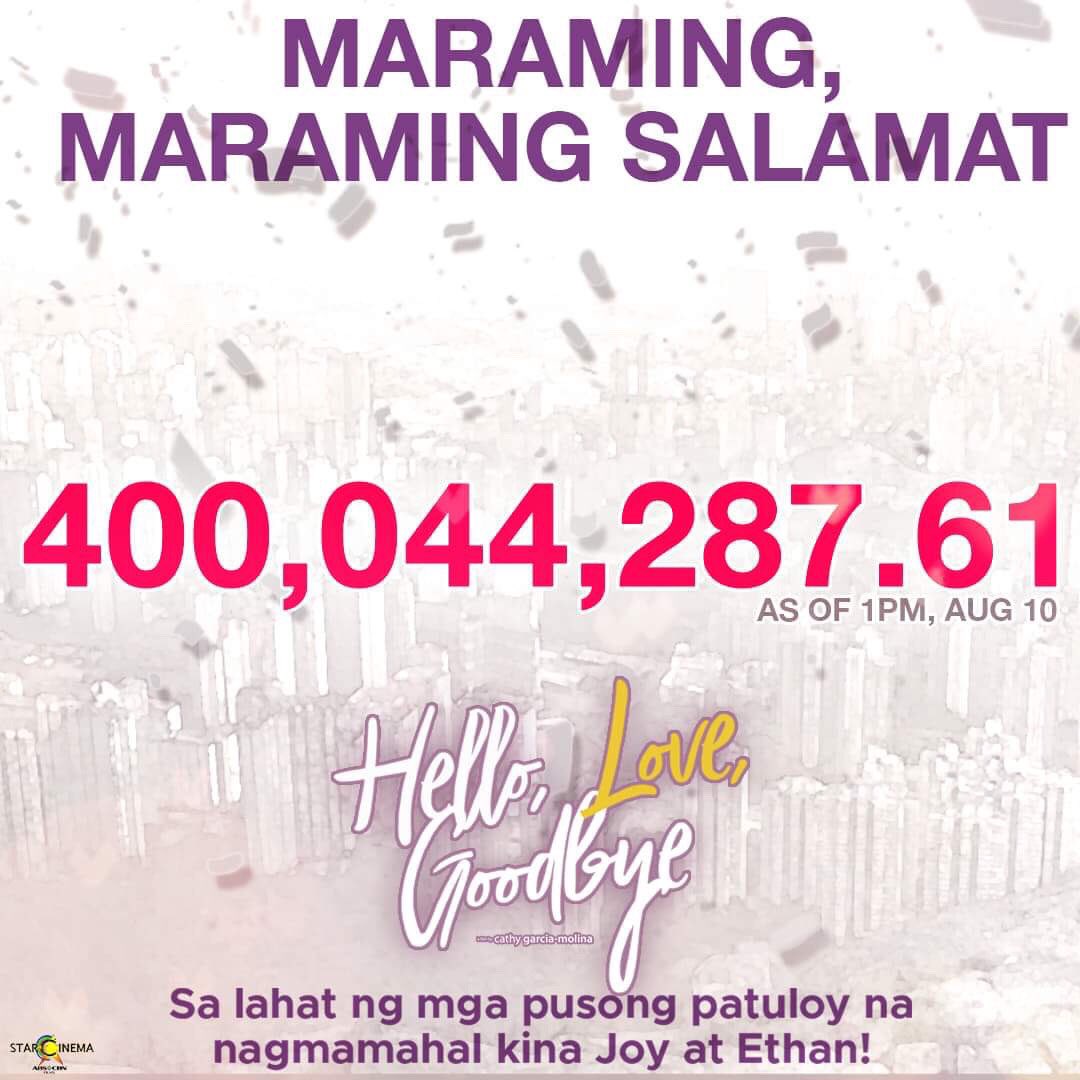 BREAKING NEWS: 400 Million Thank yous! Maraming salamat Pilipinas, maraming salamat Lord! #HelloLove400M #HelloLoveGoodbye