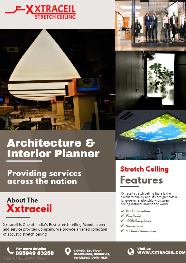 XCeilings's tweet image. Xxtraceil Stretch Ceiling - No.1 Stretch Ceiling Manufacturer and Service provider in India.

Best German Quality Material 
Lifetime Support.

For any Query
give us a call at +91 9594983250 +91 9310322567
visit us at xxtraceil.com

#stretchceiling #translucentceiling