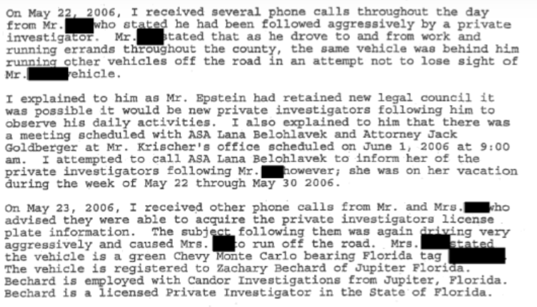 Remember that section in the sent. memo about Epstein private investigators running people off the road? According to this, the plates of the car in question belonged to Zachery Bechard of Jupiter Fl. He works at Candor Investigations, a private eye firm. http://www.claims-portal.com/cdps/cditem.cfm?nid=10083#.XU5q5-hKiCg