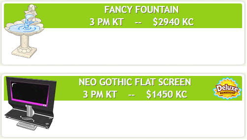 WIdotcom's tweet photo. #CurioRareAlert #Webkinz #Arte_Fact has only a 1 hour window of opportunity, today with simultaneous rares! 3 pm EST Fancy fountain for all (2940 KC) and Neo Gothic Flat Screen for Deluxe (1450 KC) https://t.co/4ZgYH51omd