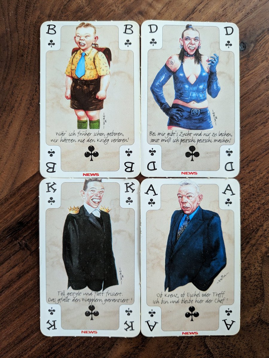 grbhr's tweet photo. Diese #Deix-Spielkarten waren vor ewigen Zeiten Mal eine News-Beilage. Erinnert ihr euch noch an diese Typen? #Jörg #Lüssel #Vranz https://t.co/kVqi6fzPnR