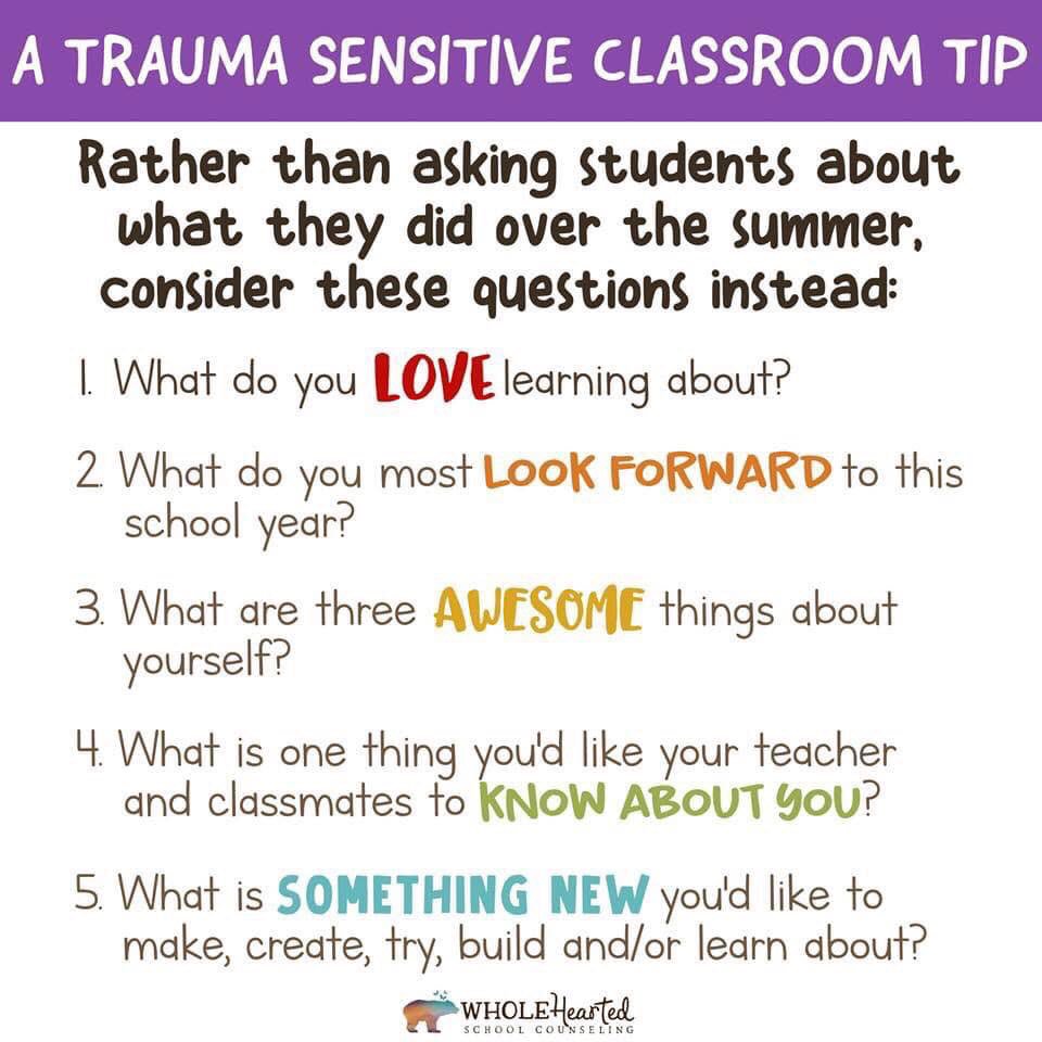 Be sensitive to all your students’ experiences with back to school writing activities. #traumasensitive