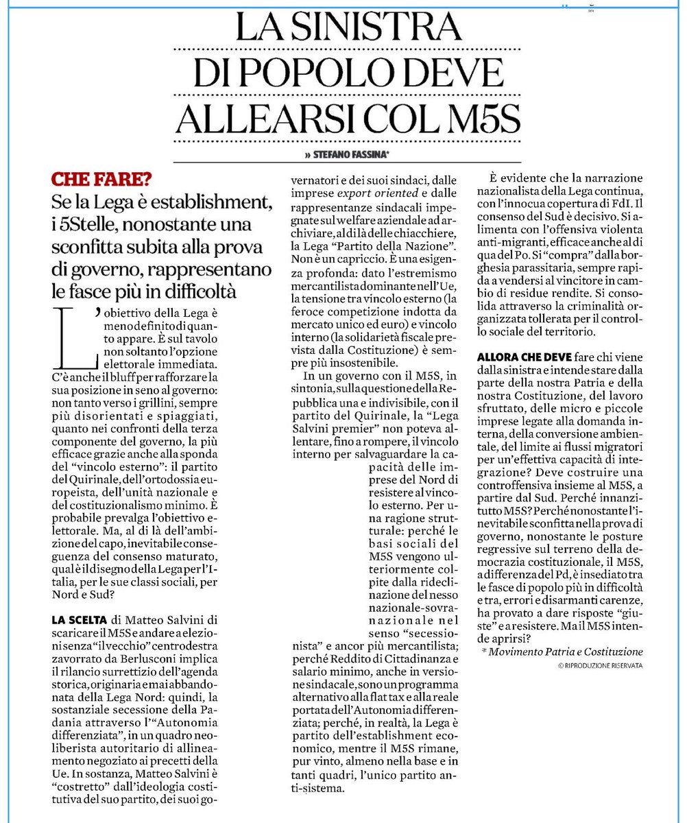 StefanoFassina's tweet photo. Per la Repubblica una e indivisibile, per lavoro&amp;ambiente costruiamo controffensiva con ⁦@Mov5Stelle⁩ Nonostante sconfitta, stanno con popolo delle periferie. Intervengo ⁦⁦@fattoquotidiano⁩ ⁦@PatriaeCostituz⁩ https://t.co/GnDEvRsPuG