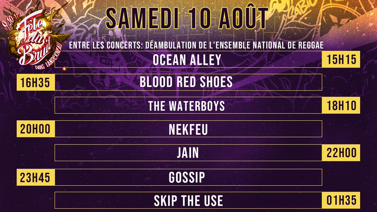 fetedubruit's tweet photo. #FDBLanderneau [La journée du samedi affiche complet - pas de vente sur place]

Alors ? Bien remis d'hier après cette soirée exceptionnelle ?? Les portes de la deuxième journée ouvrent dans moins d'une heure, à 14h45 !
Voici le petit rappel du programme de la journée ⤵ https://t.co/Ahu7B5wDE5