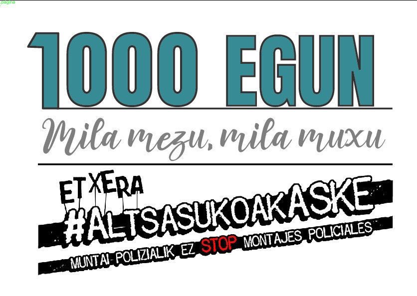 🔴 Avui fa 1000 dies que els joves d'Altsasu són a la presó per un muntatge policial. 

Tota la força i solidaritat, la seva repressió no ens aturarà! ✊🏽 #AltsasukoakASKE