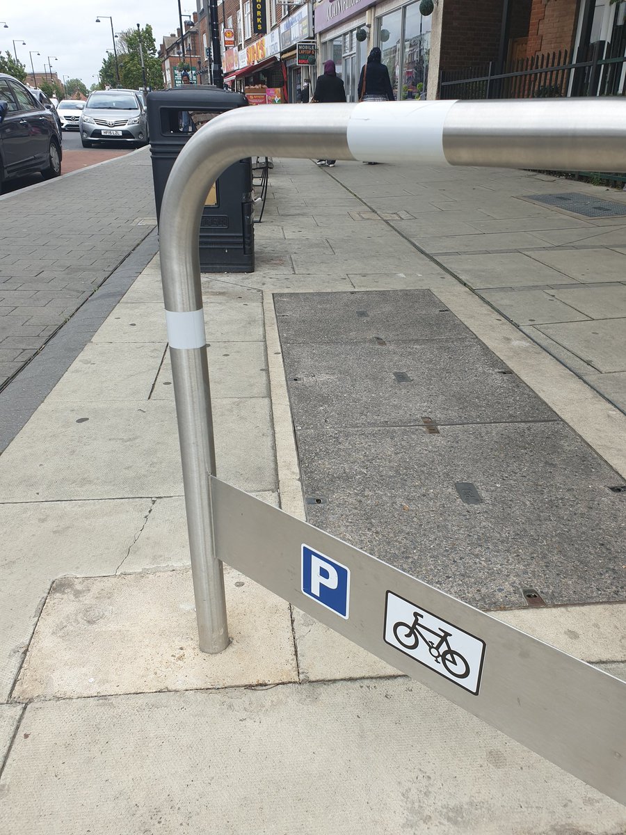 TimMcKenna01's tweet photo. Published service announcement- if you see a bike rack with gaffer tape round it like this, treat with caution. Bike thieves have been known to saw through the metal, then use tape to cover over the cut. Hey presto- quick-release bike. https://t.co/dGJNY566NH