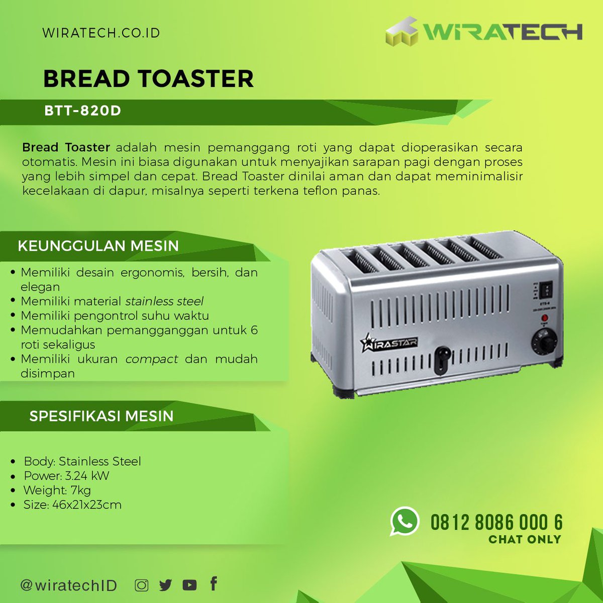 WiratechID's tweet image. Mesin ini cocok banget untuk kamu yang tidak sempat masak di pagi hari. Dengan pemanggang roti sarapan pagimu tetap terjaga. Kabar baiknya lagi harga mesin ini sangat terjangkau lho. Yuk segera hubungi kami! bit.ly/2YR9L5V #WiratechID #BreadToaster #JualMesin