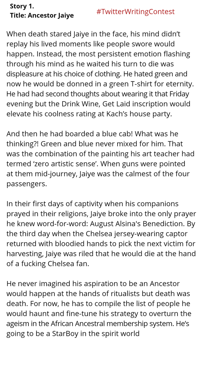 ItsUncleStephen's tweet image. Today's #TwitterWritingContest  BATTLE OF THE INKS, Day 2 DUEL 1  is between writers, @theflowilliams vs @lara_Olarerin 

Theme: 200 words, Ritual. 

VOTE IN THE POLL IN THE NEXT TWEET, RT and comment using the hashtag and tag others to read, to win audience prizes,