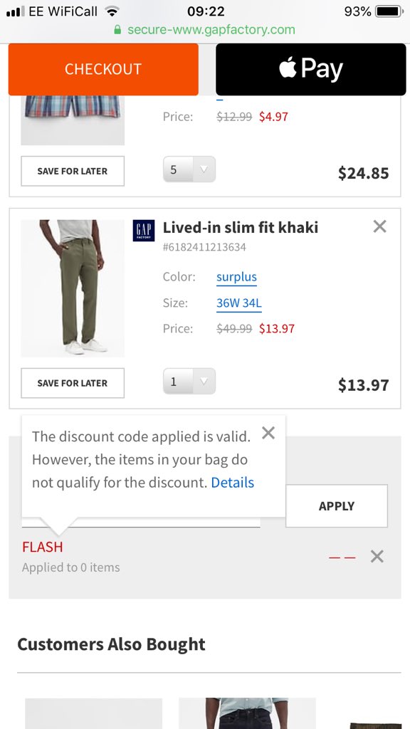 richardchantler's tweet photo. @GapFactory The offer really shouldn’t say ‘no exclusions’ in bold, when it has exclusions. I’m afraid this code ‘flash’ doesn’t work for my purchases either. :( https://t.co/yS8dJK4gpw
