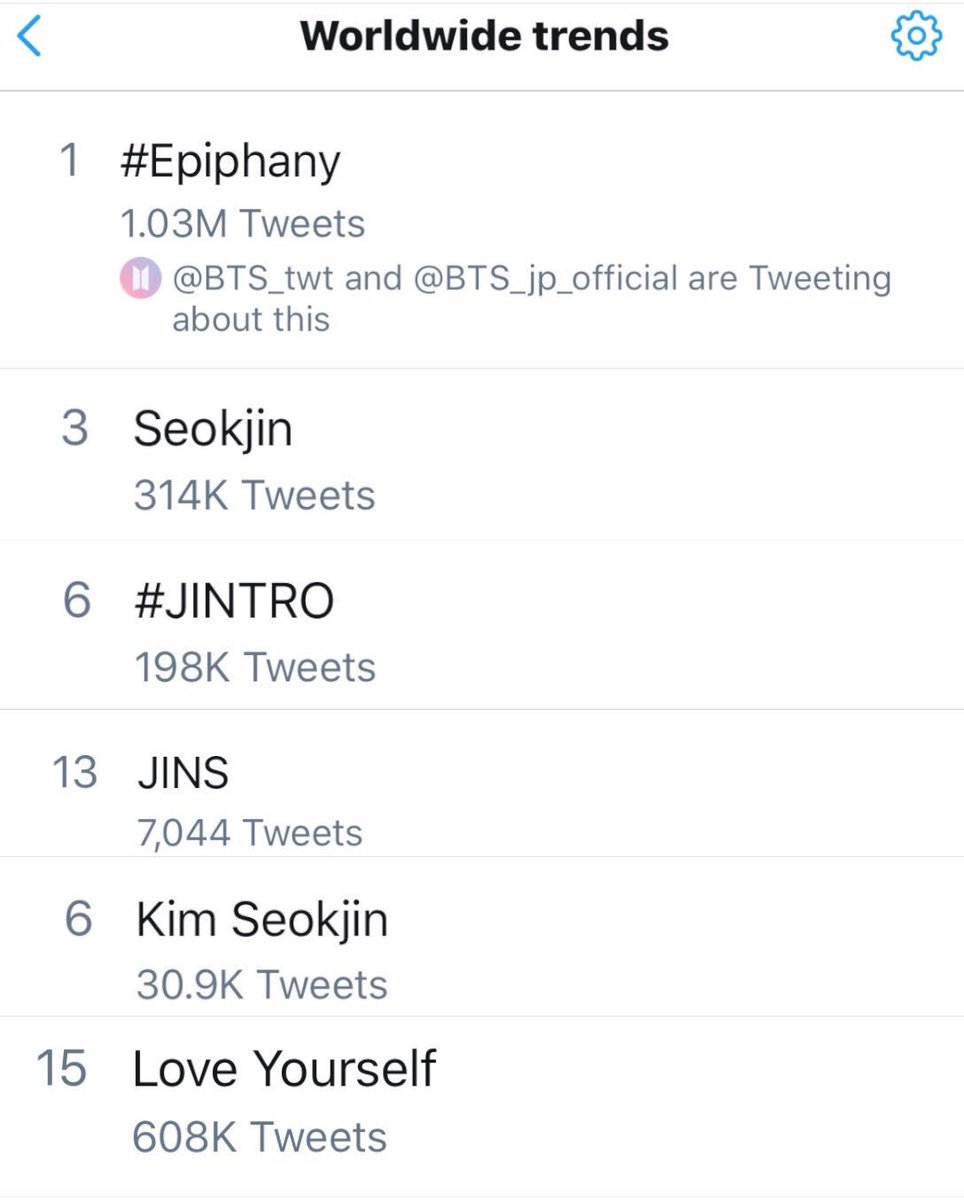 KingSeokjinBr's tweet photo. Um ano atrás:

#Epiphany
Kim Seokjin
JINS
Love Yourself
#JINTRO
Seokjin 

Esses termos estavam nos trendings mundiais após o lançamento do MV do Comeback Trailer de Love Yourself Answer: Epiphany

cr: throwbacksbts

#Epiphany1stAnniversary 
#1YearWithEpiphany @BTS_twt https://t.co/CjbIc2EvAj