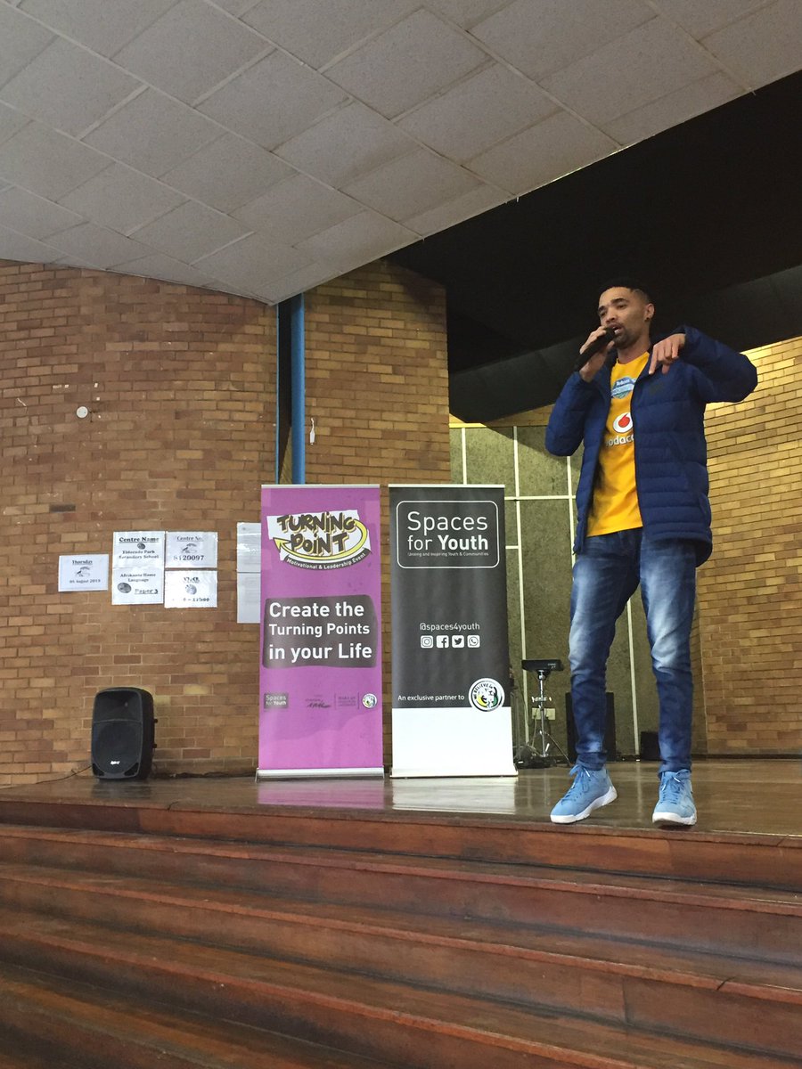 spaces4youth's tweet photo. @SlimCam23 live on stage sharing his #turningpoints #aweh #hero 
#geboreengemengineldos #webelieveinafrica #eldoradopark #loveisworkmadevisible https://t.co/OQyJ7socb4