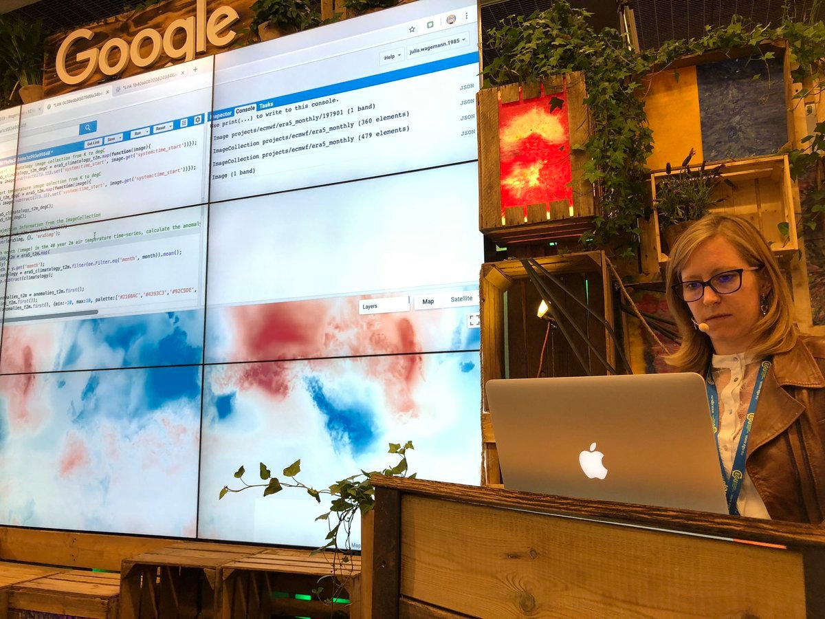 JuliaWagemann's tweet photo. @geospatialwomen @BlackGirlsMapp @womeningis @LadiesOfLandsat @shemapsau @GeoLatinas (1) One of the organisers of #OpenDataHack 2017 @ECMWF , (2) Presenting to bring @CopernicusECMWF ERA5 #reanalysis into #EarthEngine during #EGU2019 and (3) Setting the scene for the first @geospatialwomen event during #LPS2019 https://t.co/VhST60wdhd