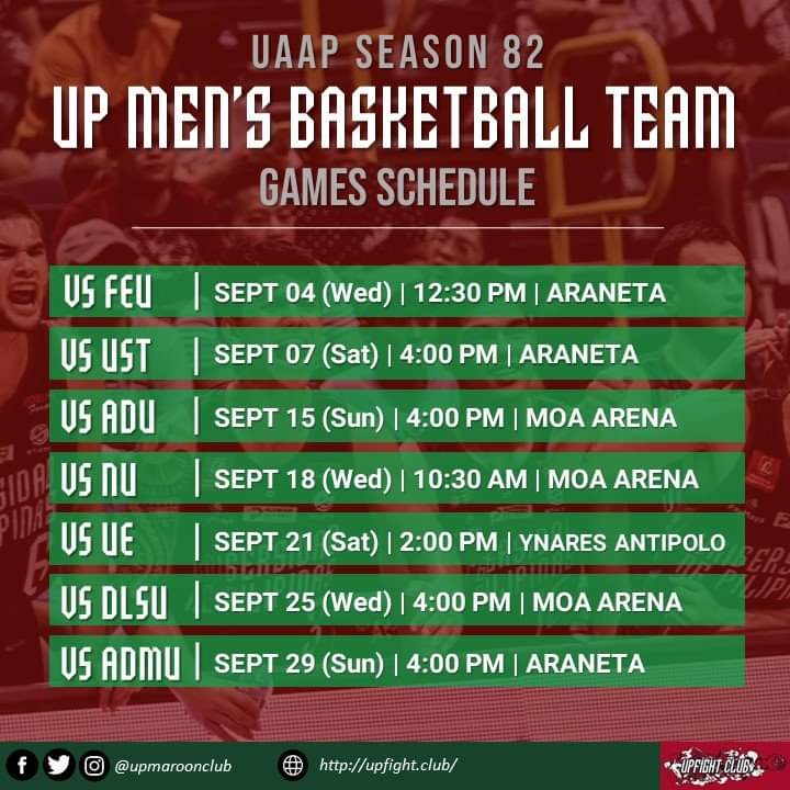 RRPH_ManilaChap's tweet photo. UP Men's Basketball Team Round 1 Games Schedule! Share and save this photo and don't miss a single game! #UPFight https://t.co/vJzV9GLrxF