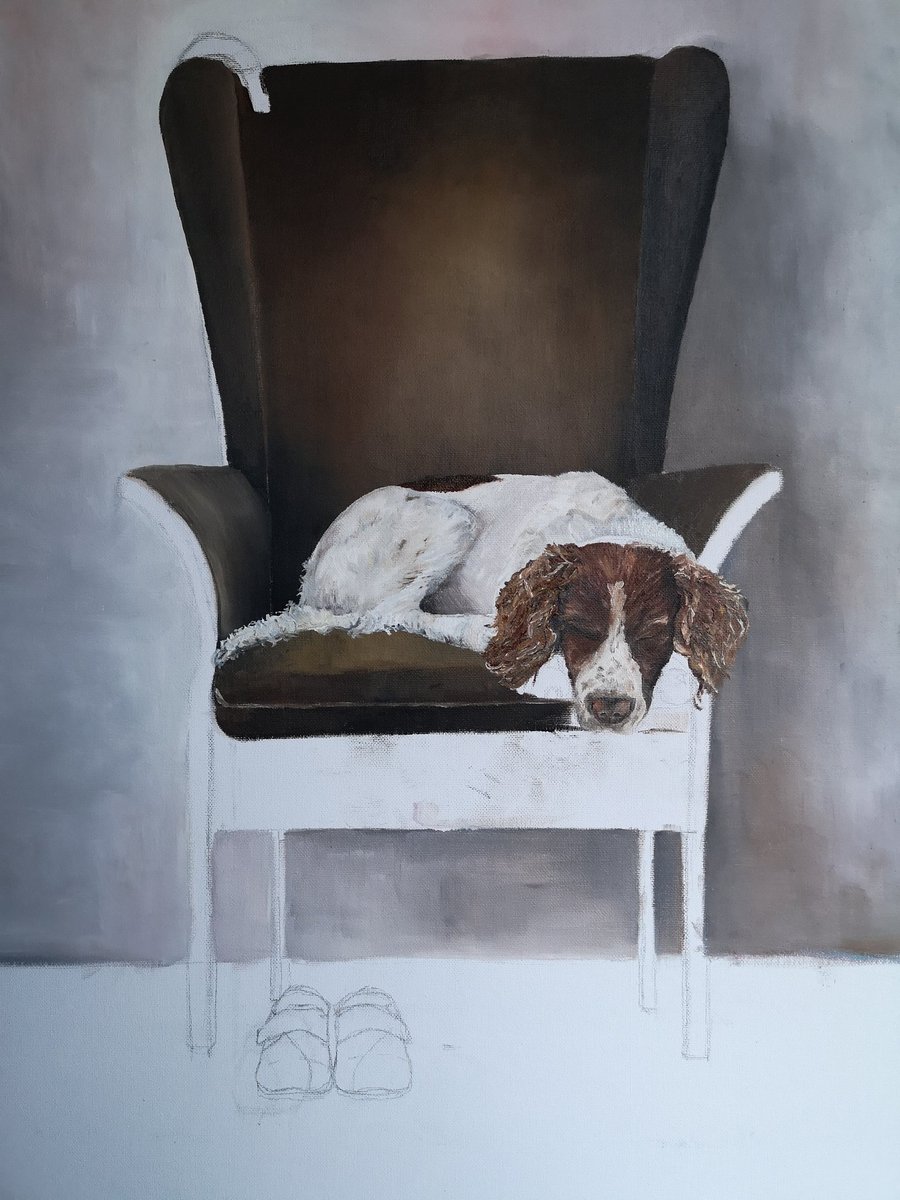 Celf_IonaEJ_Art's tweet photo. Parhau i beintio. Dyma'r #spaniel a ffrind ffyddlon Gwen. #olew . #oilpainting Progress to date. She is like a breath of fresh air. I'm wondering what to name this piece once I have finished. Ambell enw yn dod i fy meddwl. #WelshArt #CelfCymreig #Art #Celf #Cymru #Wales https://t.co/PBfXgQM4aM