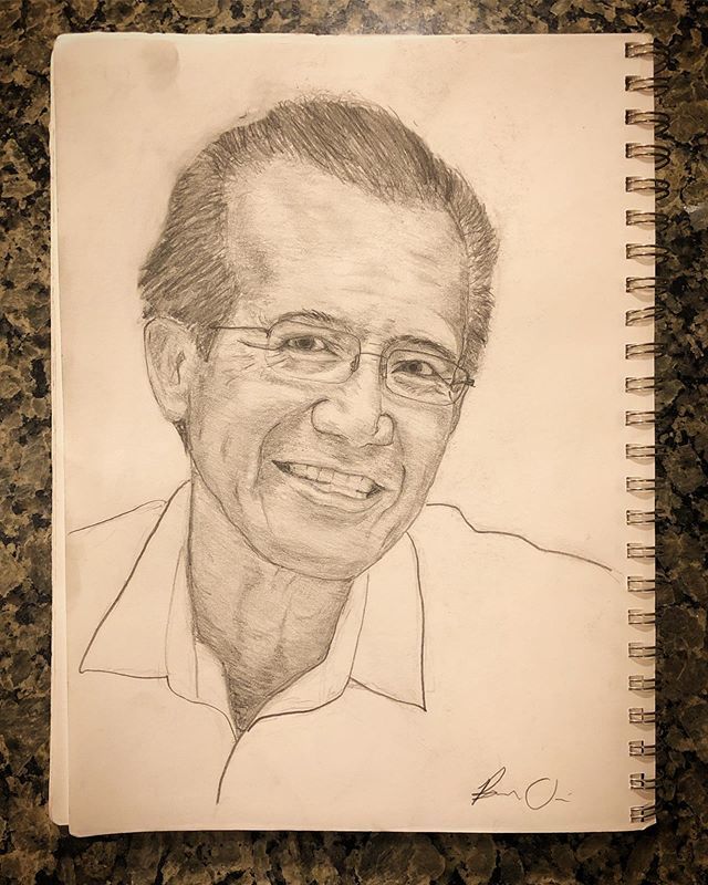 BrianOei's tweet photo. Portrait of my Dad I made one early morning in the ICU. 8/3/19
.
I recently found my old sketchbook in my dad's book shelf by his bed. Realistically, he was likely saving it to use up any unused pages for his own art projects, but seeing my old sketchbooks, reminded me of th… https://t.co/ErbVH6tZyO