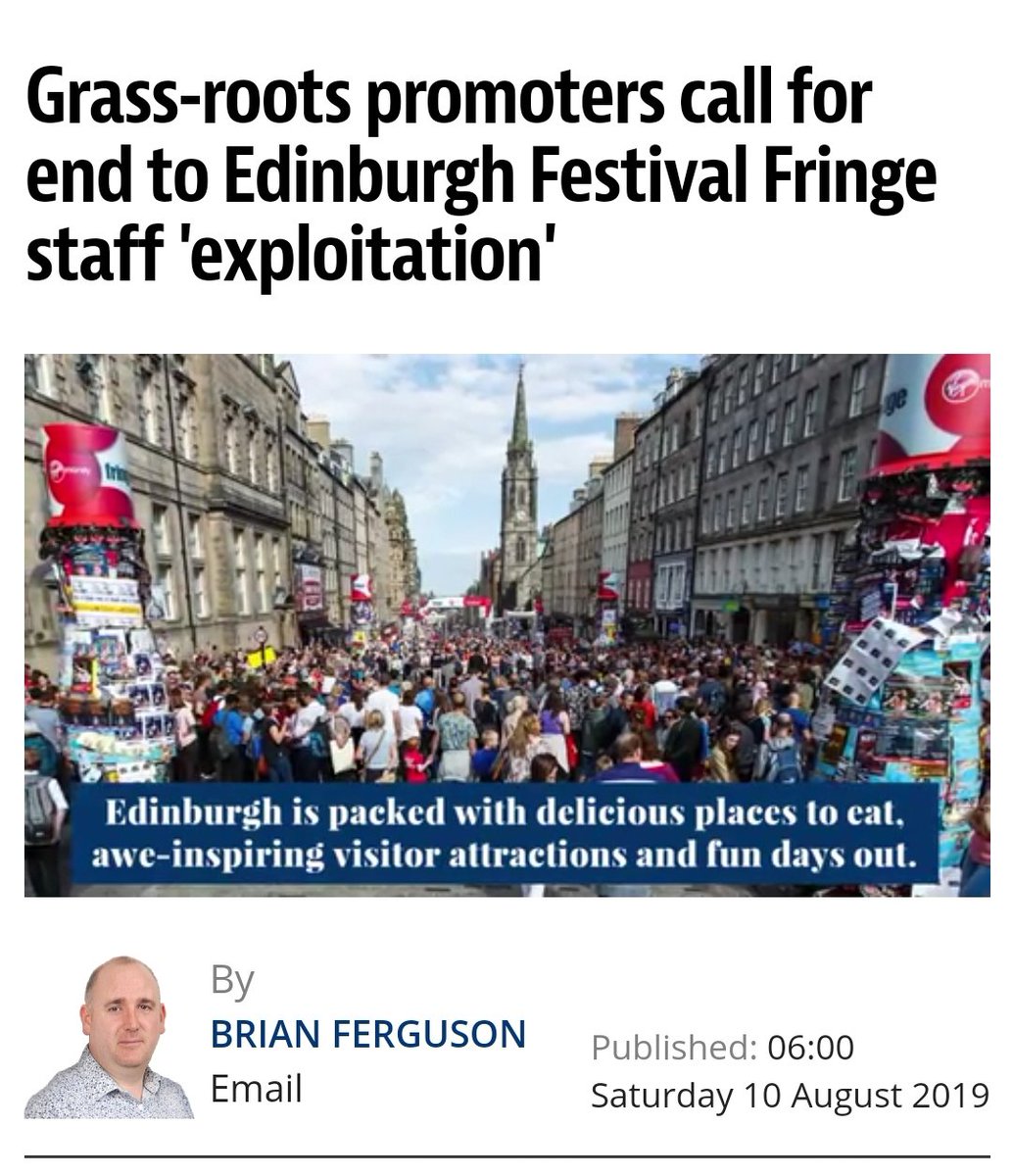 The PWYW/free models are used by the likes of Shona McCarthy of the #edfringe society to defend exploitative employers but this flimsy argument is vehemently and rightly rejected by those involved.

#edfringe2019 #edfringe19 #fairfringe

Full article - bit.ly/2KrCtqb