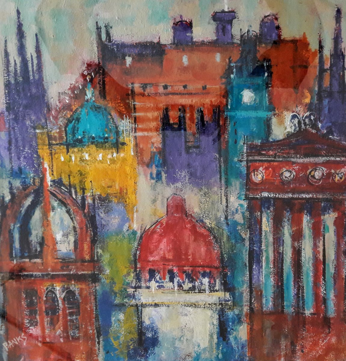 Our fabulous artist, Alasdair Banks, will be demo-ing again today, outside the front of the gallery! Pop along and say hello!! #paintingdemo #saturdayondundasstreet #edinburghpaintings