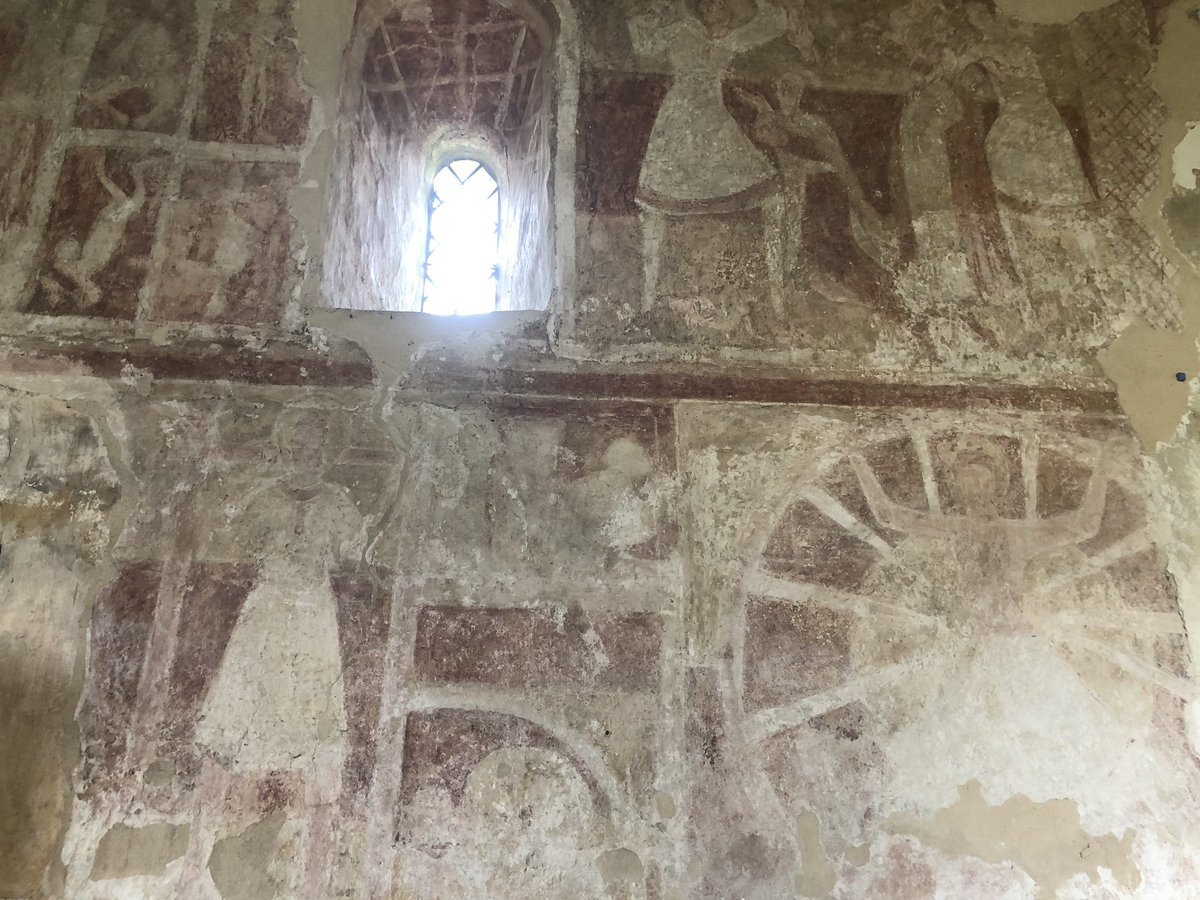 roskerslake's tweet photo. We’ve driven past the sign for Wall Paintjngs many times and this week we finally stopped at St Botolph’s #Hardham - gorgeous little church, inside &amp; out - and see how brilliantly this early @HeritageFundUK funded Interpretation Board has survived!#busmansholiday https://t.co/cVkV6YTOI2