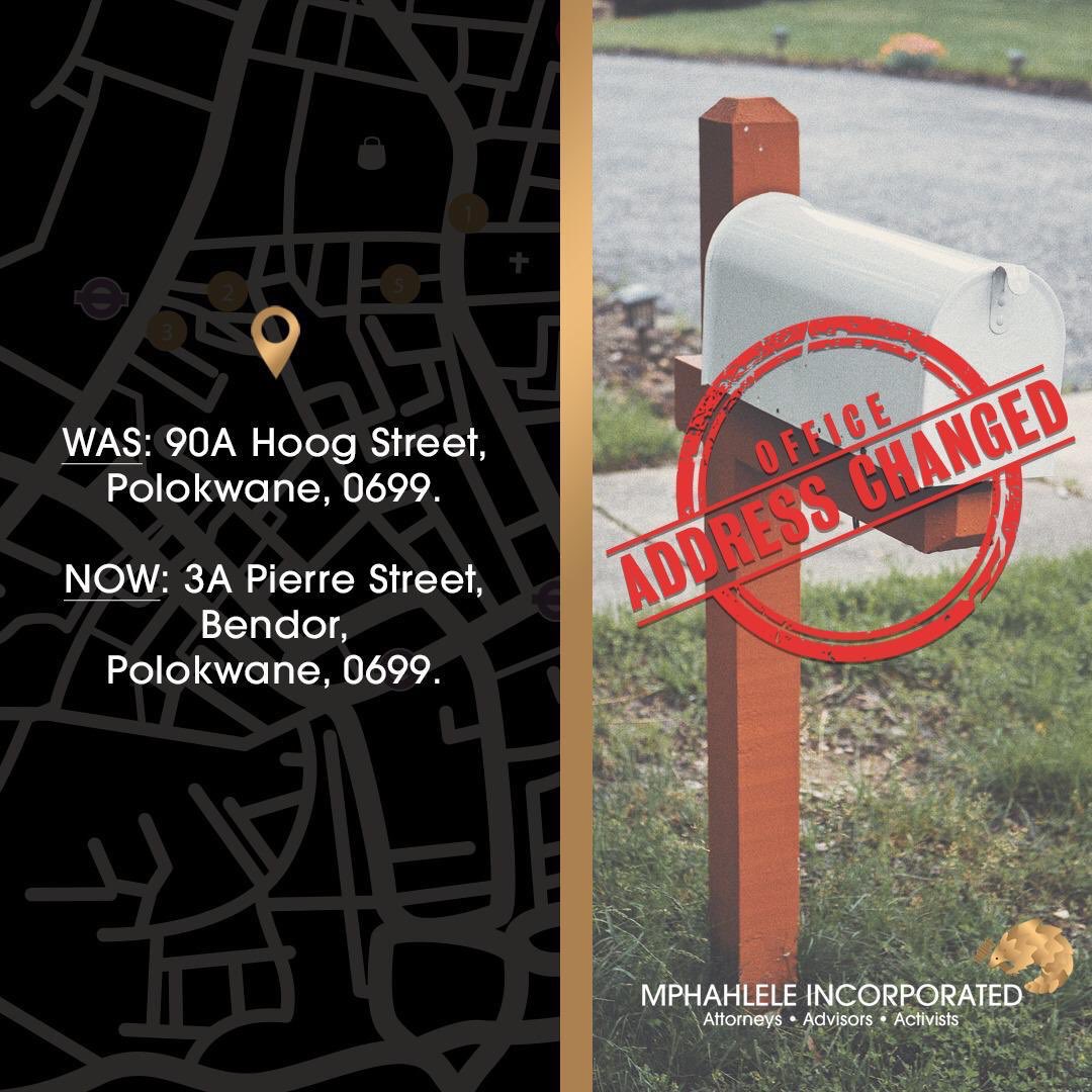 MphahleleInc's tweet photo. Office address changed, kindly take note #wherelawandbusinessmeet https://t.co/SbHu9xmqqP