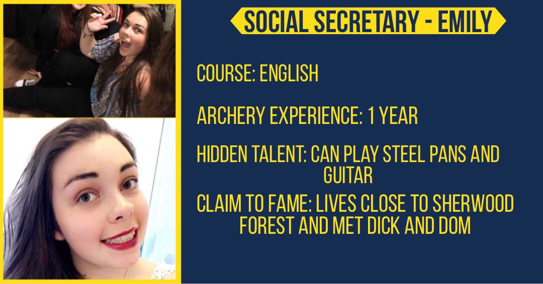 LincUniArchery's tweet photo. 2019/20 Committee Fun Facts Day Six - Meet our Social Secretary Emily! #wearelincoln https://t.co/UCRu2TWhmL