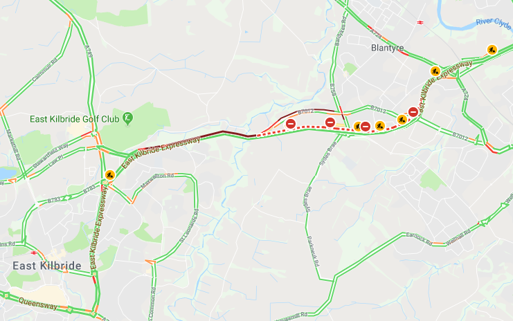 trafficscotland's tweet photo. π§ ROADWORKS π§ 11:04 βοΈ
#A725 East Kilbride Expressway E/B towards Blantyre
#ExpectDelays
#VerySlowTraffic https://t.co/YU0KqqIIi0