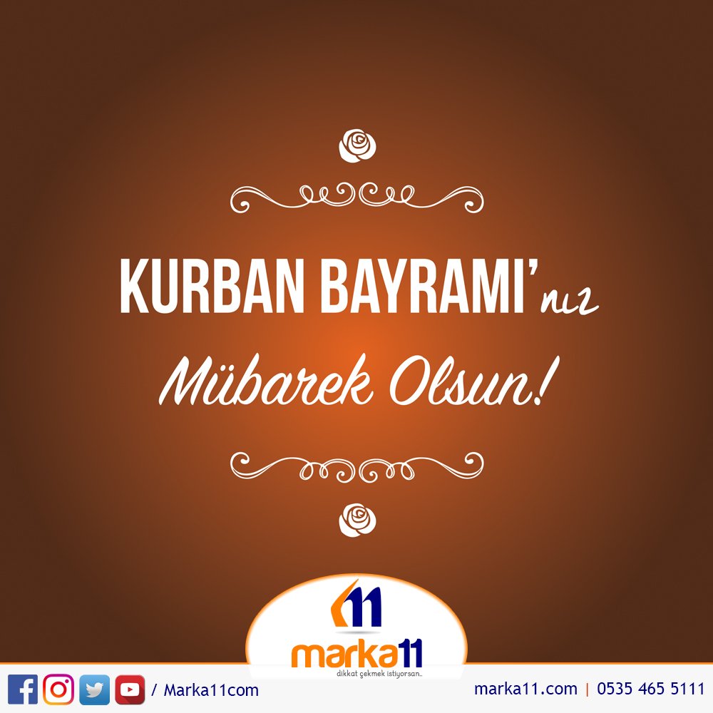 Kurban Bayramınızı kutlar, sevdiklerinizle beraber sağlıklı, mutlu ve huzurlu bir bayram geçirmenizi dileriz..
#KurbanBayramı #Kurban #Bayram #İyiBayramlar #MutluBayramlar #BayramSevinci

#İzmir #Marka11 #Marka11com #OtoAksesuar