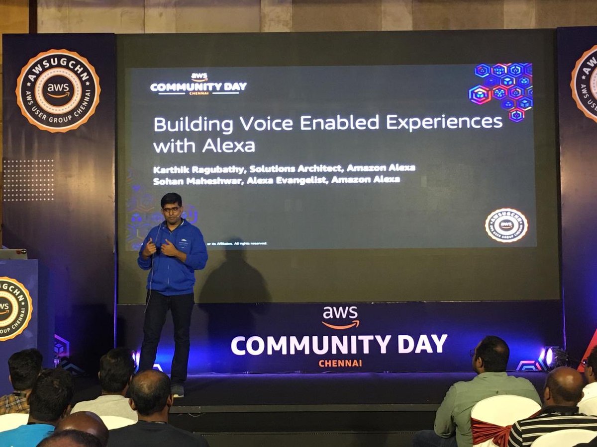 installjournal's tweet photo. ‘Building Engaging experience with #alexa ‘ by @pkarthikr and @soganmageshwar #awsugchn #awscommunityday #communityday
Who else talk Better on Alexa and #Cui #alexdevs https://t.co/ubHQWndyVr