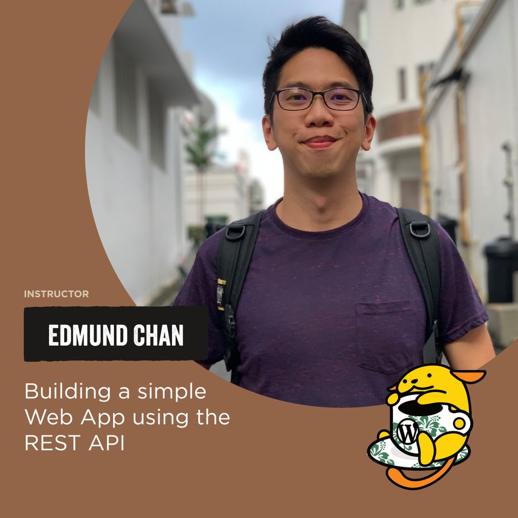 WordCampSG's tweet photo. Introducing speaker EDMUND CHAN

Come to hear about building a simple Web App using the REST API https://t.co/eRq65o7zuI