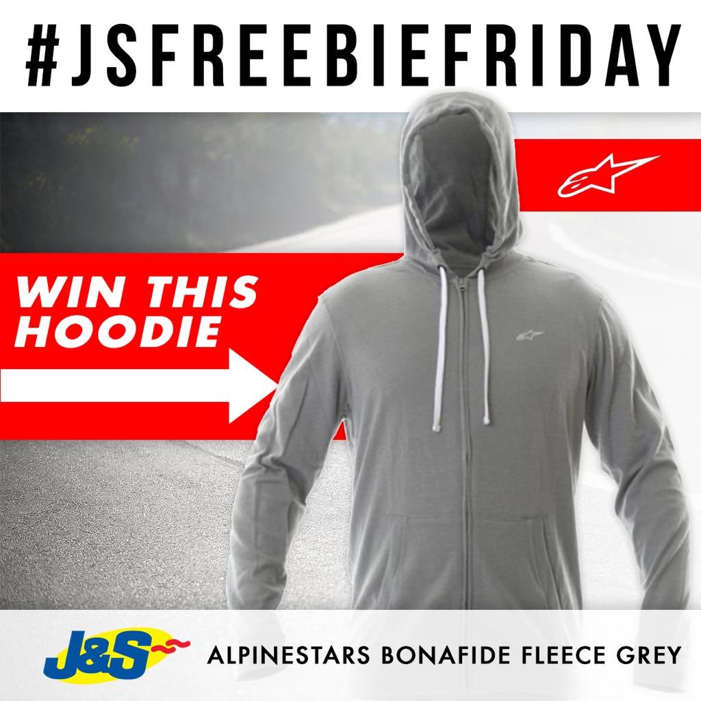#JSFREEBIEFRIDAY follow J&amp;S Accessories on Twitter and retweet this post for a chance to win an #Alpinestars Bonafide Hoodie! You can also enter on Facebook and Instagram. Winner announced on Tuesday August 13th #competition #win #motorbike #motorcycle #biker