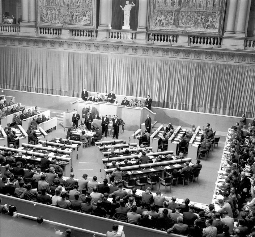 PACE_News's tweet photo. #OnThisDay 70 years ago, the Consultative Assembly of the Council of Europe – later to become “Parliamentary” Assembly – held its inaugural sitting in Strasbourg. Amid great excitement, it was hailed as the first step to a true “parliament for Europe”. #CoE70 #PACEhistory https://t.co/zpSvMiwqYQ