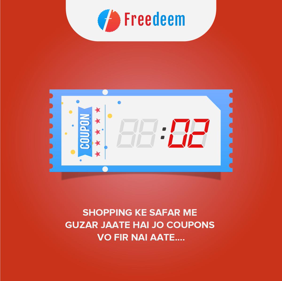 freedeem's tweet photo. Isiliye waqt se apne coupons redeem kar lijiye aur payiye dhamakedaar discounts.
Don't worry, coupon expiry se pehle aapko notify kar diya jaega!
#freedeem #couponsapp #discountapp #shoppingapp #offersapp #dealsapp https://t.co/tlZ8TWHCrl