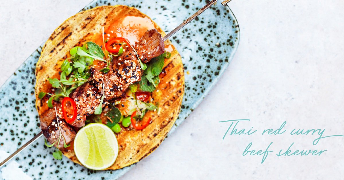 Our Thai red curry beef skewer is served with pickled cucumber, mint, coriander, togarashi, pineapple and a freshly made flatbread. Available on our new evening menu!

#wearefoodwell #restaurant #dinner #nutrition #healthy #manchester